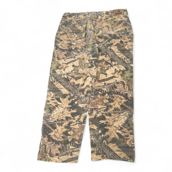 Vintage Wrangler Pants Mens 36x30 Brown Camo Hunting Double Knee Mossy Oak Y2K - Picture 2 of 11